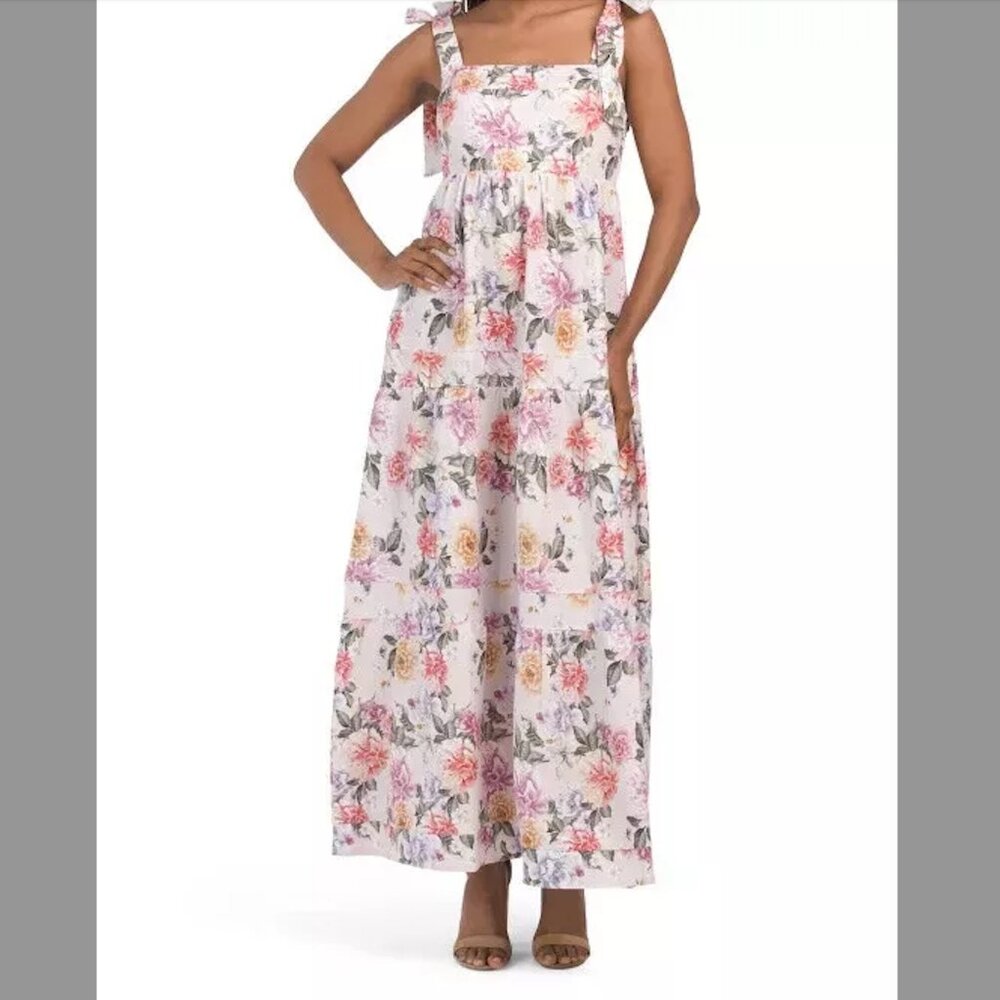 House of Harlow 1960 Floral Linen Tiered Maxi Dress